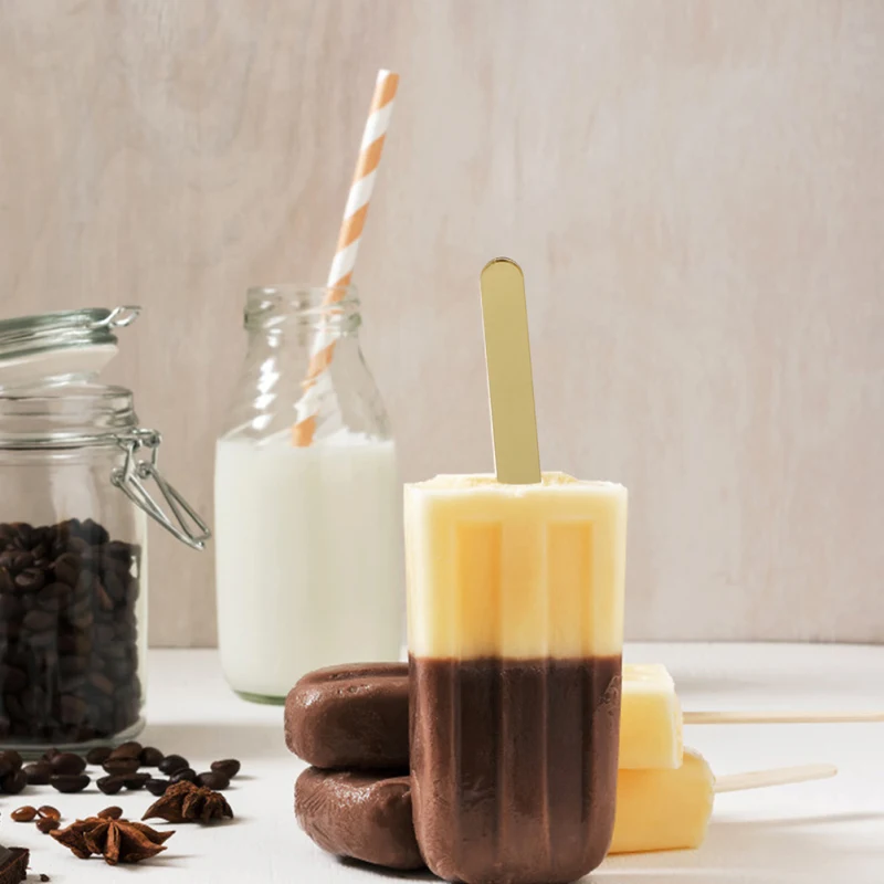 Description Picture 2 of item50pcs Acrylic Ice Cream Sticks Popsicle Stick Reusable Cakesicle Sticks Gold Mirror Ice Cream Sticks Acrylic Stick Home Cake