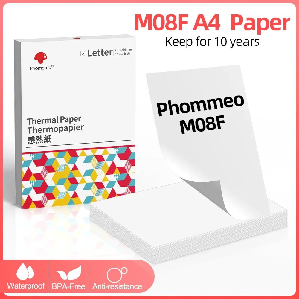 Phomemo-papel Térmico Oficial Máquina de Copiar Manter por 10 Anos M08f Impressora a4 210×297 mm 100 Folhas