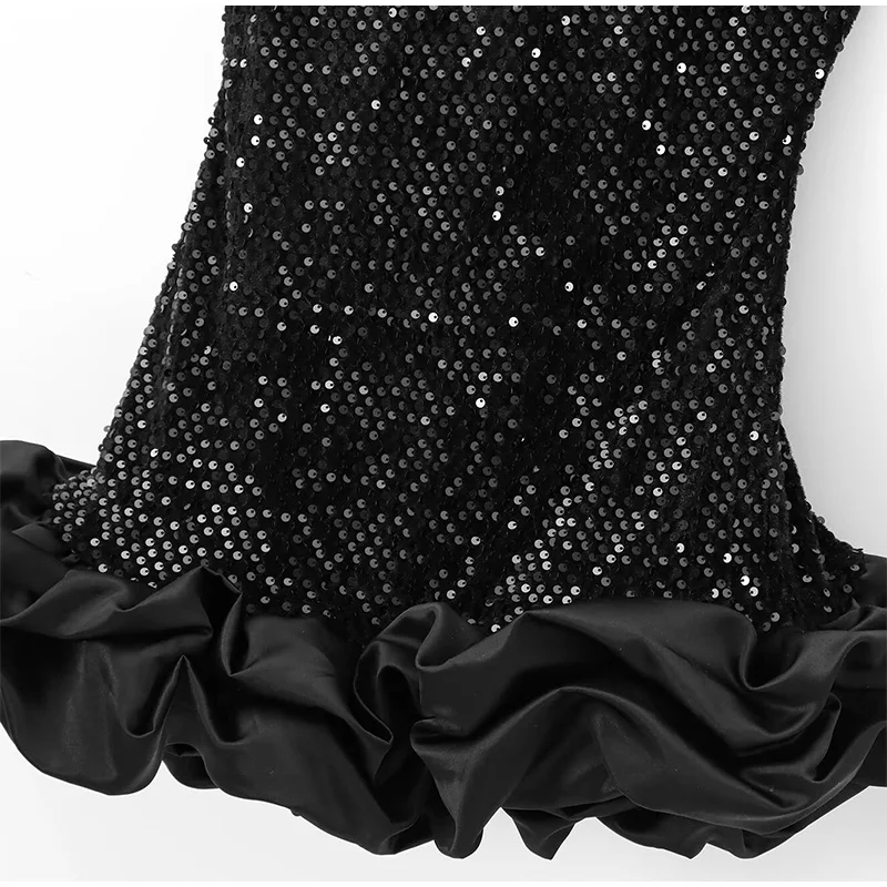 Frauen mit Pailletten verzierte kurze Tanzkleider mit Rüschensaum O-Ausschnitt Kleid 2025, weibliche Mode, Abendparty, Vestidos – Detail 12