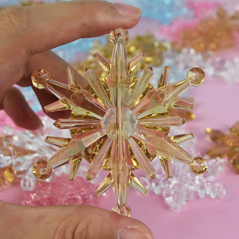 Christmas Decorations 10pcs Christmas Snowflake Decoration Clear Pink Blue Crystal Acrylic Snowflake Ornaments Christmas Party Tree DIY Hanging Decor