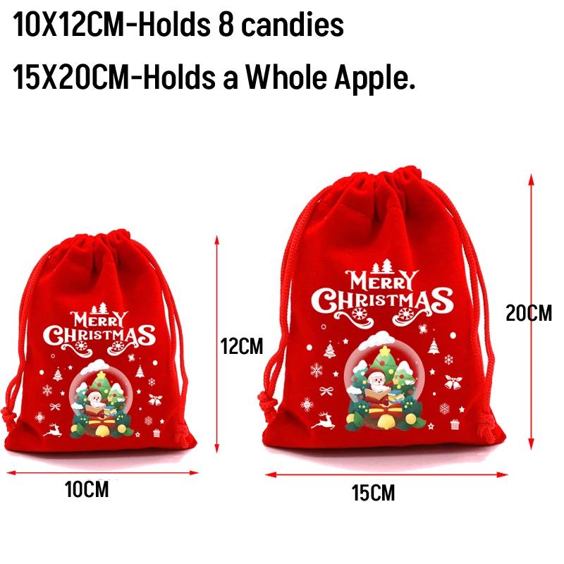 Christmas Velvet Bags Small Candy Gifts Bag Drawstring Pouch Xmas Decoration Favor Bracelet Jewelry Packaging Bag
