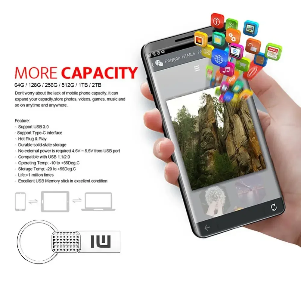Flash Drive Xiaomi 2TB 1TB USB 3.0 High Speed Metal Waterproof Type C For Computer Storage Devices