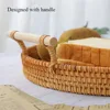 Vietnamese Rattan Tray Vine Woven Storage Double Ear Practical Desktop Tray Basket Bread and Fruit Dim Sum Picnic Simple Storage 5