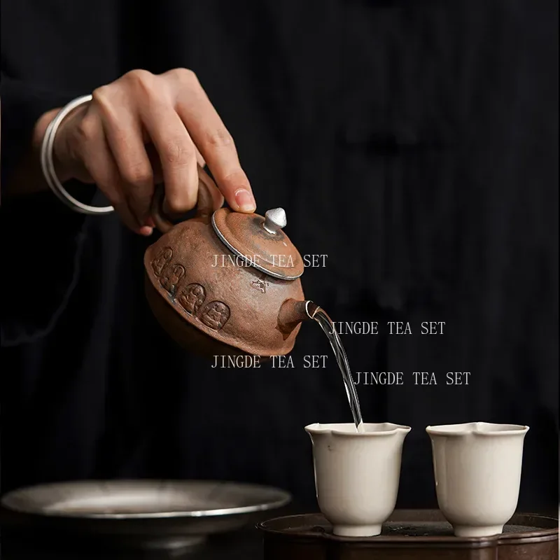 Old Stone Clay Ceramic Semi Handmade Teapot Retro Rough Pottery Chinese Zen Tea Japanese Wabi Sabi Kung Fu Tea Set