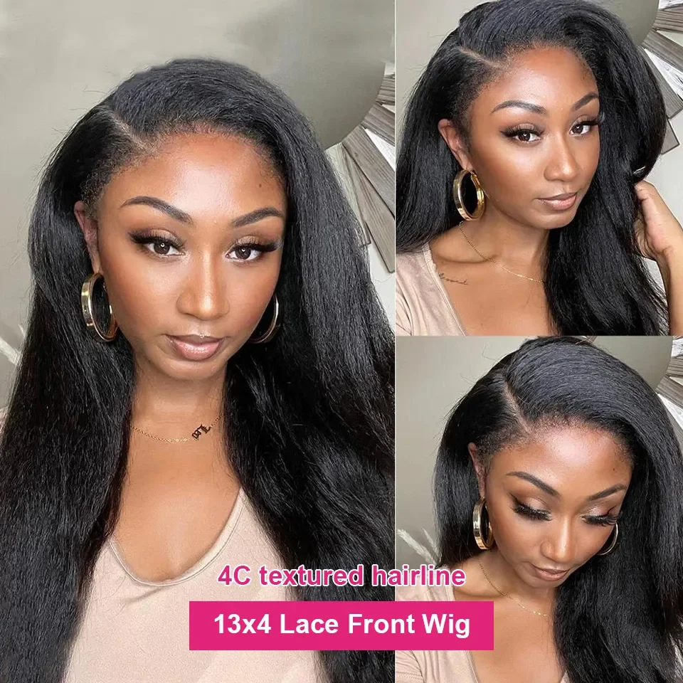 4C Edges Curly Baby Hair Lace Wigs Kinky Straight 13x6 HD Lace Frontal Wig Human Hair Yaki Straight Lace Front Human Hair Wigs 3