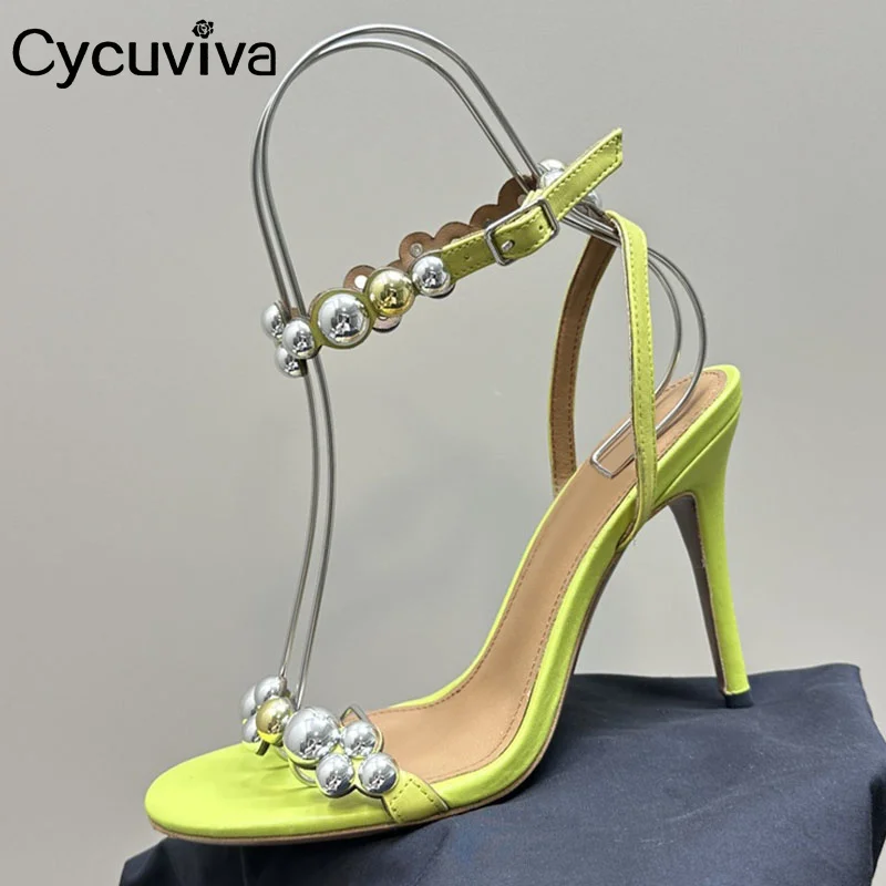 

Rivet Studded High Heel Modern Sandals Women Ankle Strap Party Gladiator Shoes Real Leather Summer Sandalias Mujer Women