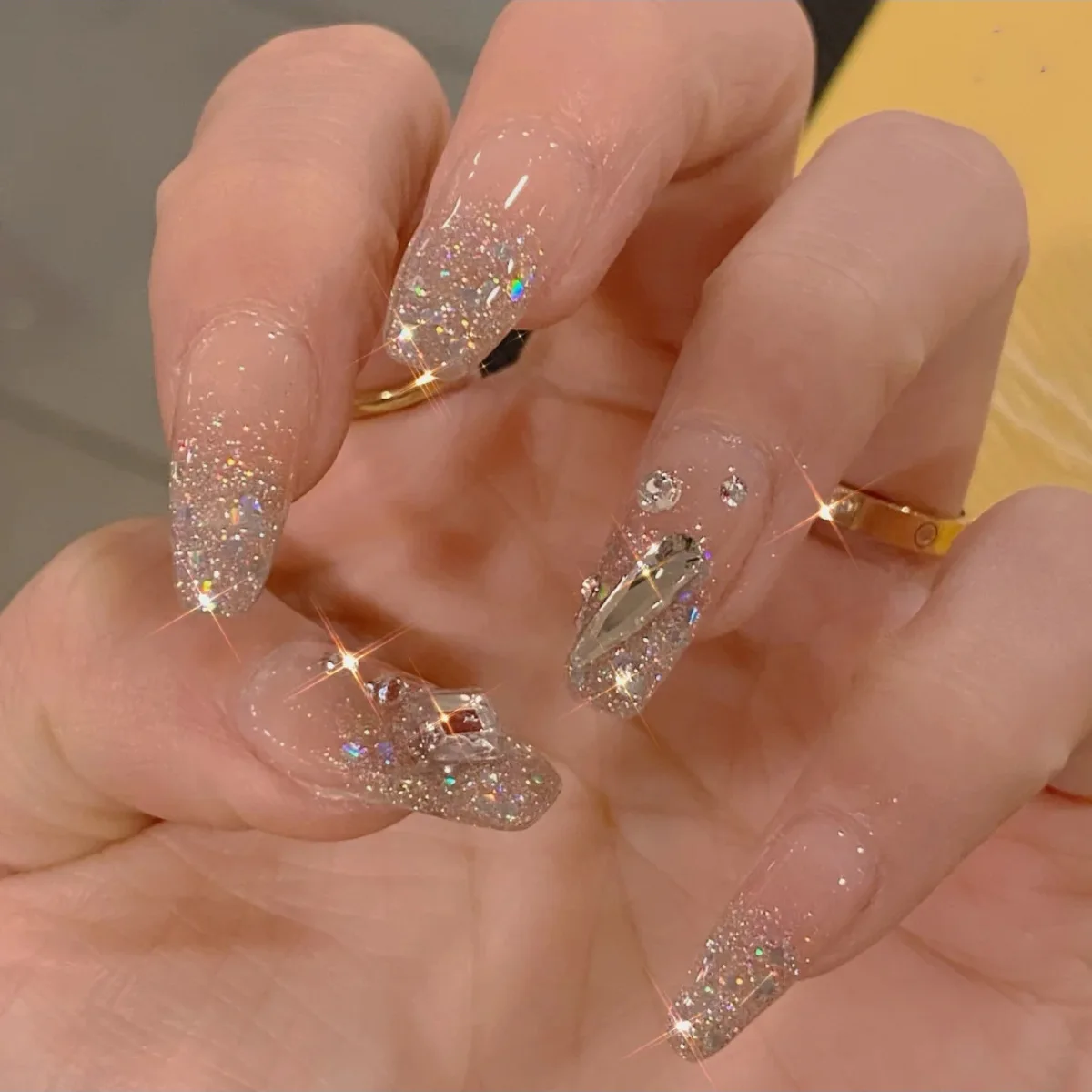 24pcs Rhinestone Design Fake Nails Shiny Bridal Women Lady party nail DIy  Decorations Press On nail Tips False Nail Patch| | - AliExpress