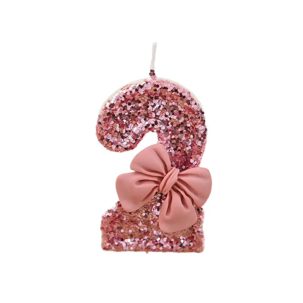 Pink Bow Sequin Anniversary Candle Decoration