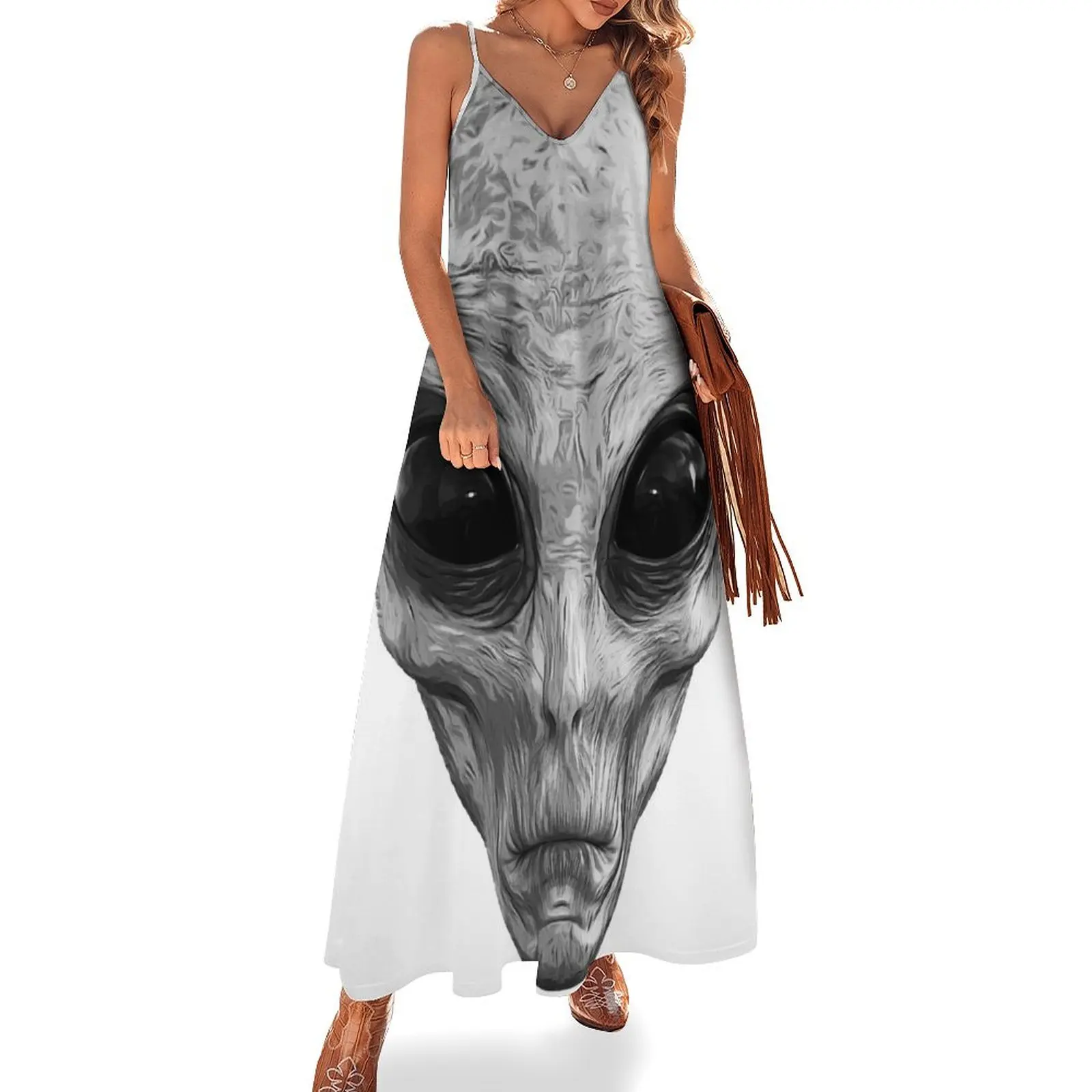 

Alien Ufo Portrait black and white Sleeveless Dress Long dresses Prom gown