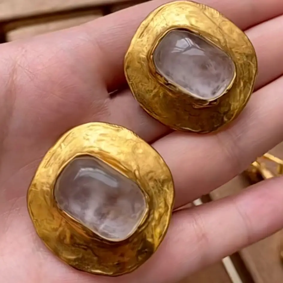 Vintage Clear Crystal Oval Stud Earrings For Women Jewelry Runway Party T Show Fancy Trendy Boho INS Japan Korea