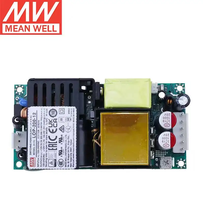 TAIWAN MEAN Well LOP-200-24 24V 200W, 로우 프로파일 오픈 프레임, 의료 스위칭 전원 LED 드라이버, 오리지널 브랜드, 4 인치 × 2 인치