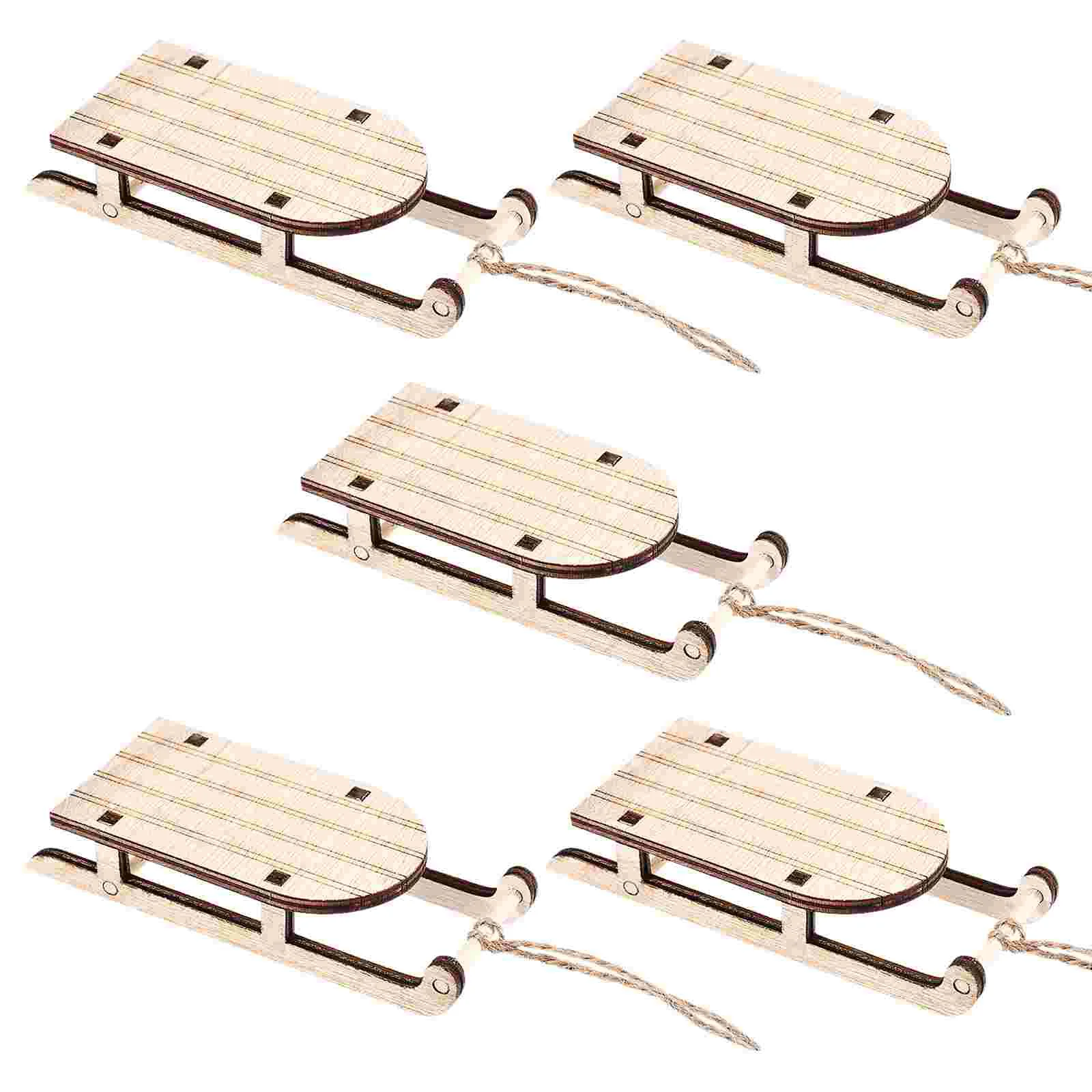 

5pcs Wooden Mini Sleigh Christmas Tree Pendants Hanging Sled Ornaments DIY Unpainted Christmas Crafts