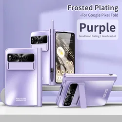 Luxury Business Phone Case with Pen Stylus Slot and Stand Holder - pixel fold (Purple)
