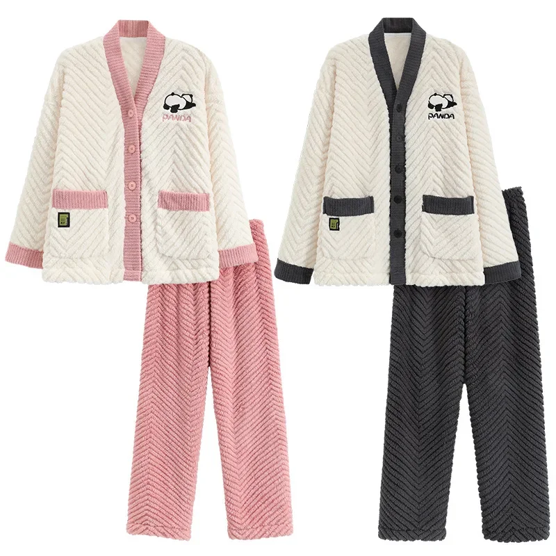 Sleepwear Men Pajamas Women Pajama Sets Couple Pajamas Autumn Winter Warm Flannel Big Size Loungewear Nightwear Kawaii Clothing