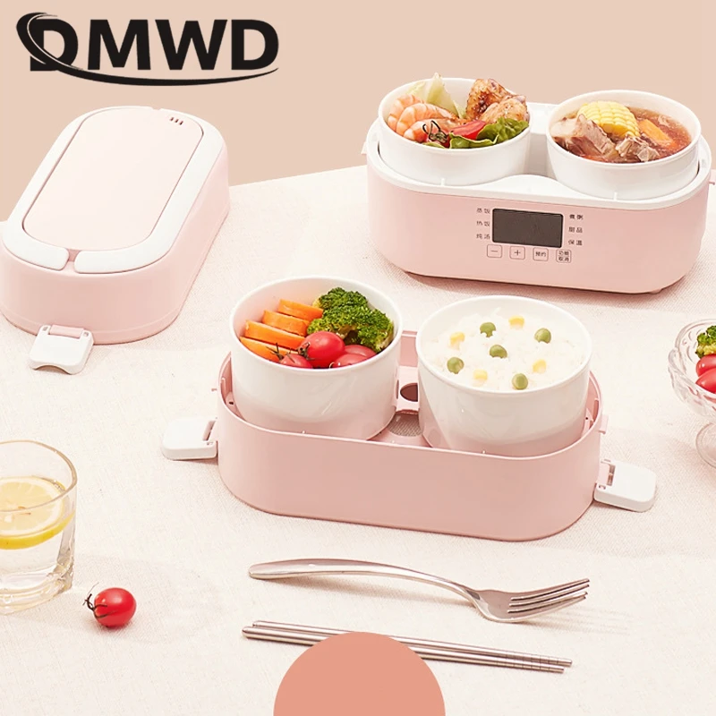 DMWD Electric Lunch Box 1/2L Rice Cooker Egg Steamer Portable Office Warmer Food Container Cooking Machine Ceramic Liner 220V