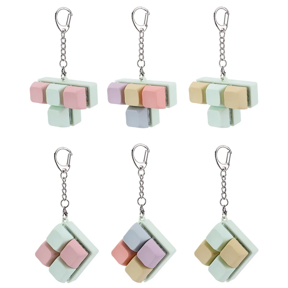 Finger Keyboard Fidget Toys 4 Keys Sensory Fidget Keyring Keycaps Fidget Keyborad Button Finger Calming Keychain for Kids Adults