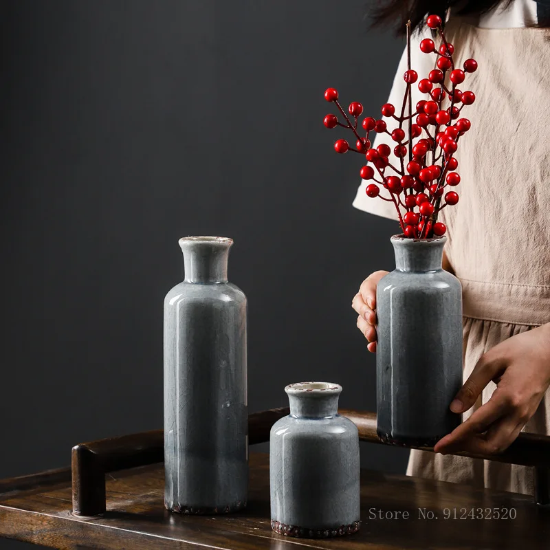 

Ретро Керамическая Настольная ваза для цветов, гидропонное растение, сухоцветок, дом, гостиная, декор для спальни, ваза из 3 предметов