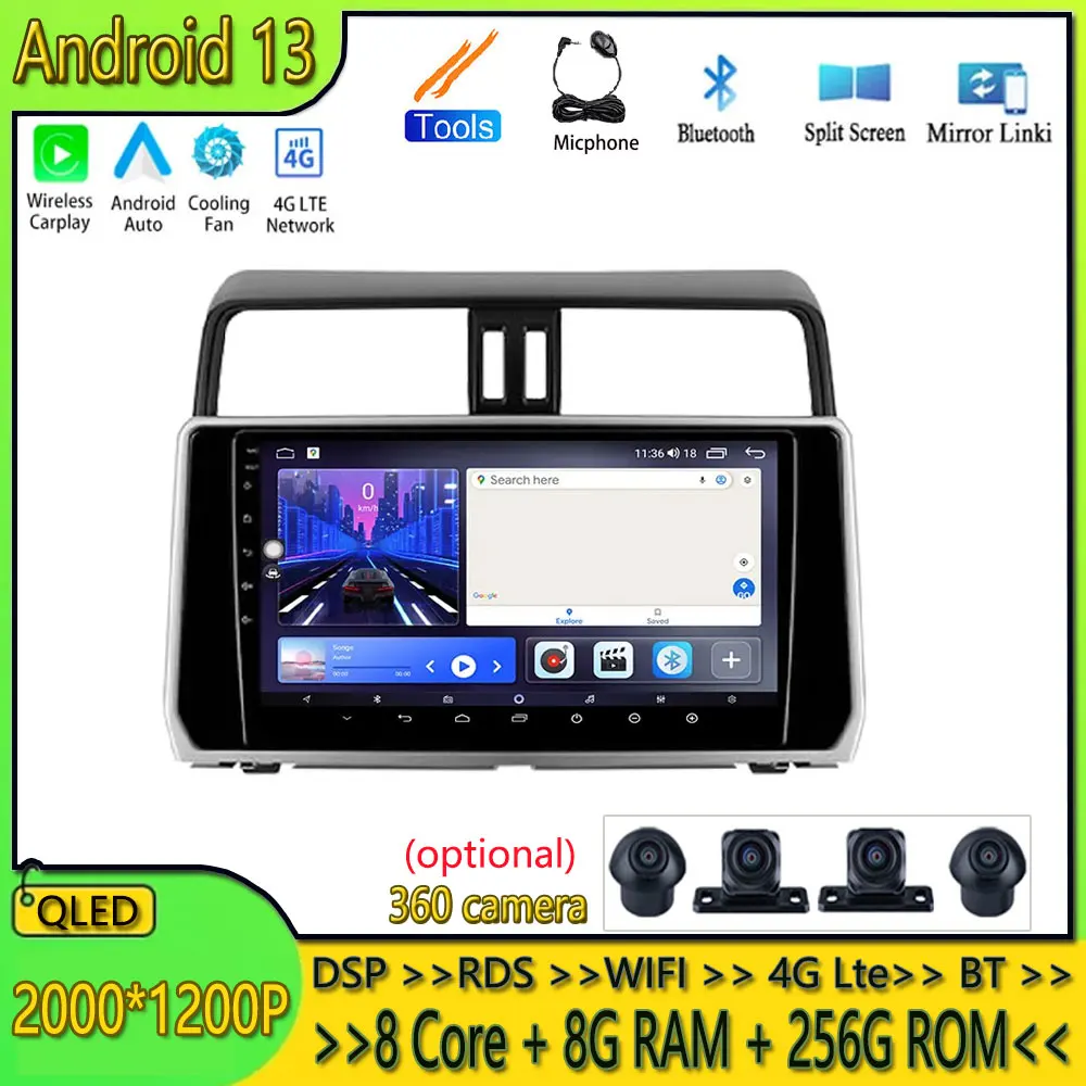 

10.1" Android 13 Auto Carplay For Toyota Land Cruiser Prado 2017-2018 Car Radio Multimedia Video Player Navigation GPS BT WIFI