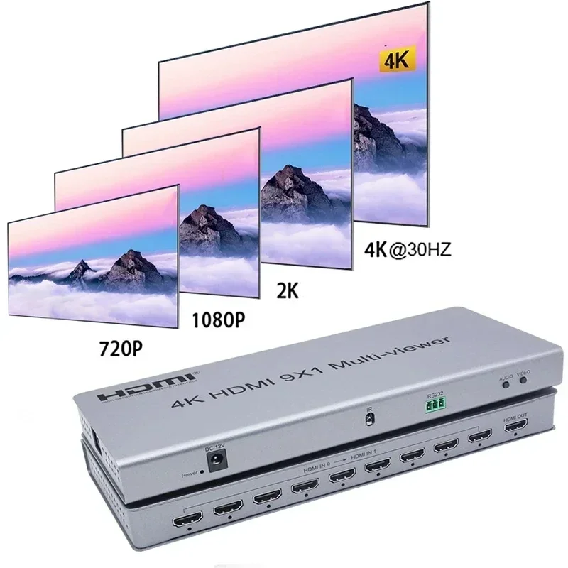 4K 9x1 HDMI 멀티뷰어 9포트 9채널 HDMI 입력을 1개의 TV 모니터 화면으로 분할하는 스크린 스플리터 9 in 1 아웃 심리스 스위치 HDMI 멀티뷰어