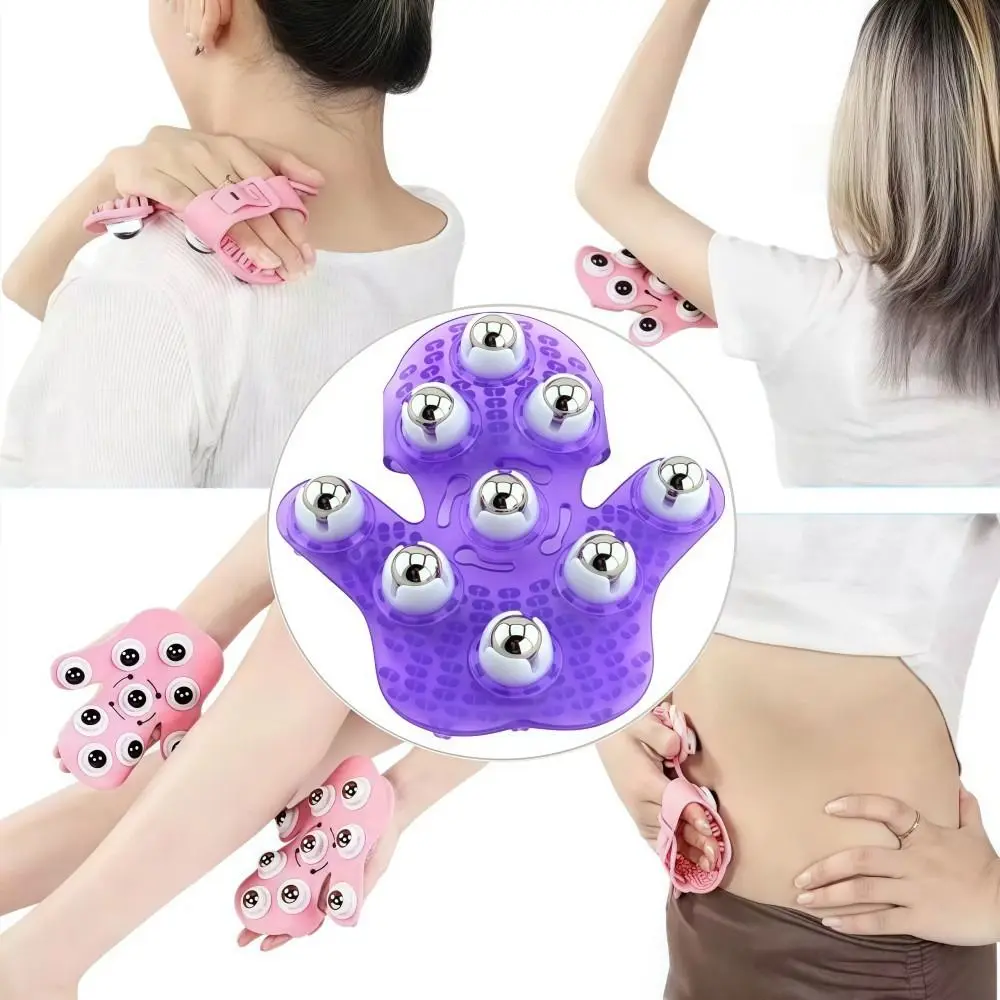 Palm Shaped Massage Glove 360-degree Acupoint Massage Body Massager Relieve Fatigue with 9 Metal Roller Brush