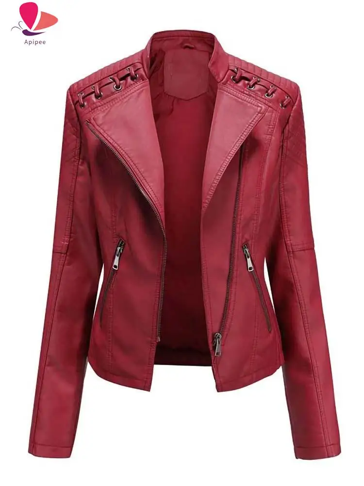 

APIPEE Autumn Winter Pu Faux Women Leather Jackets Zipper Slim Motorcycle Biker Leather Coat Loose Female Outwear Tops