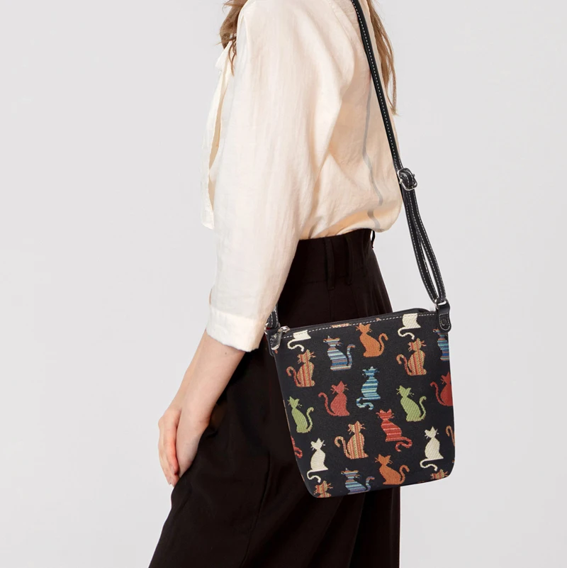 SAJA Vintage Shoulder bag Crossboby Female bag for Women Cat Animal patternLeisure Travel bag Purse handbags Ladies Daily Pouch
