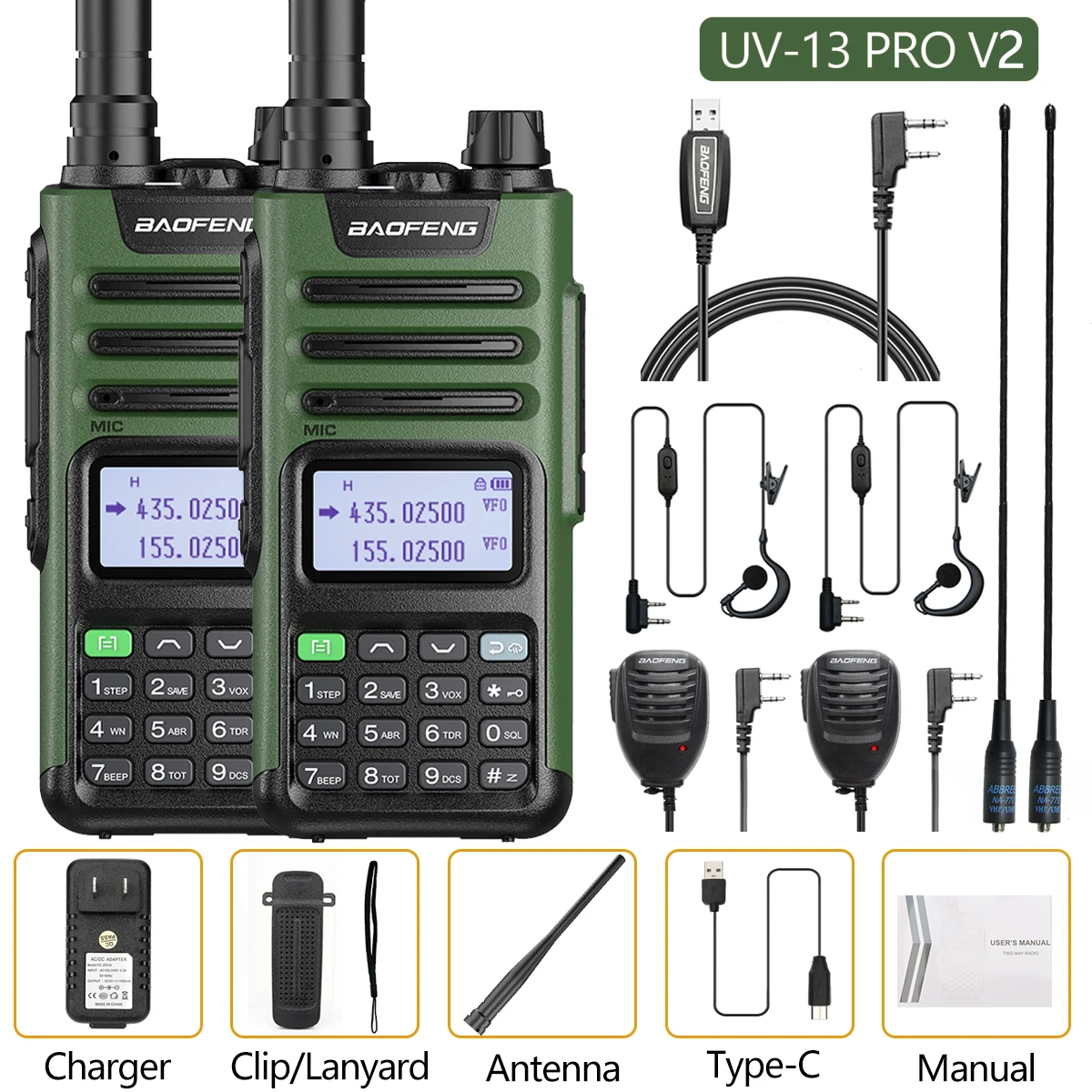 walkie talkie range 2PC BaoFeng UV-13 PRO 10W High Power Walkie Talkie UV13 Pro Support Type-C Charger 50KM Long Range Distance  Upgrade UV-5R BF-9R walkie talkies for adults Walkie Talkie