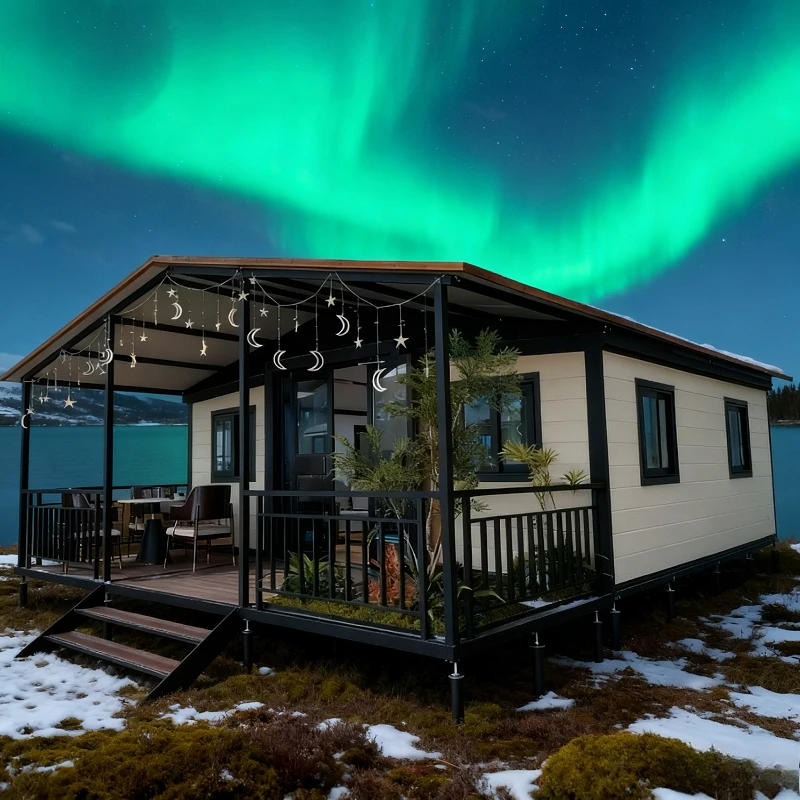 บ้านคอนเทนเนอร์แบบพับได้ขนาด 20 ฟุต 2 ชั้น โครงเหล็กสำเร็จรูป ห้องพักตากอากาศ ห้องสวน ห้องกระจก 1