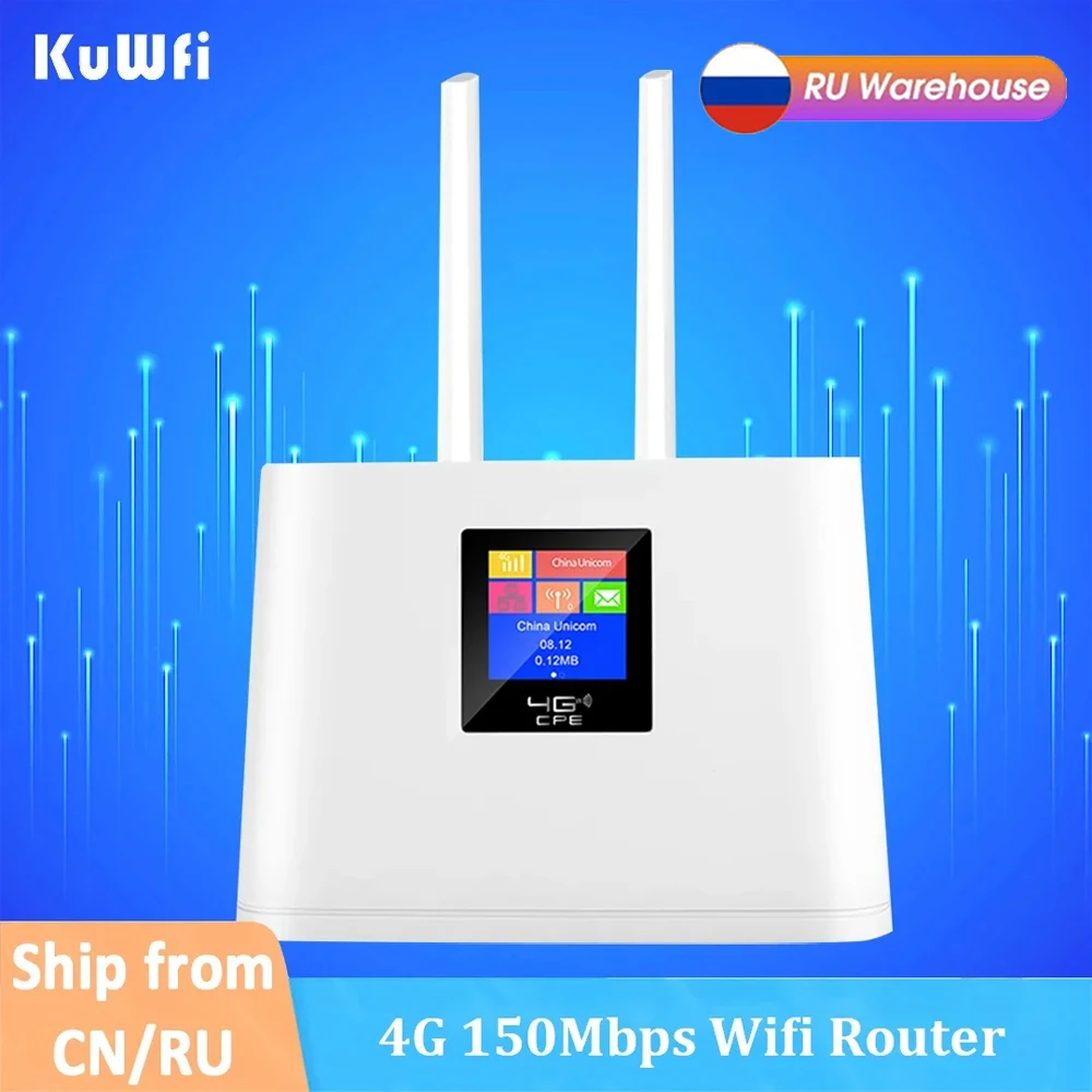 KuWFi 4G CPE Wireless Router SIM Card to Wifi LTE Router RJ45 WAN LAN Wireless Modem WiFi Hotspot With Smart Display