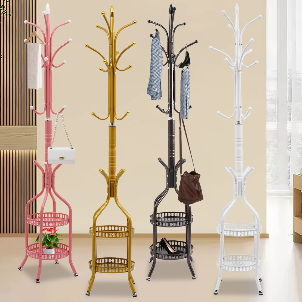 Stylish Free Standing Iron Coat Rack with Shelves