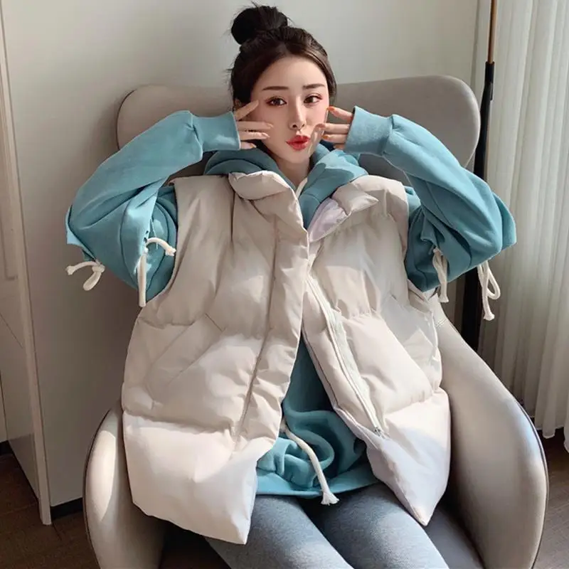 

Stand Collar Loose Cotton Jackets Women Sleeveless Coats Winter Casual Waistcoat Korean Versatile Warm Thick Parka