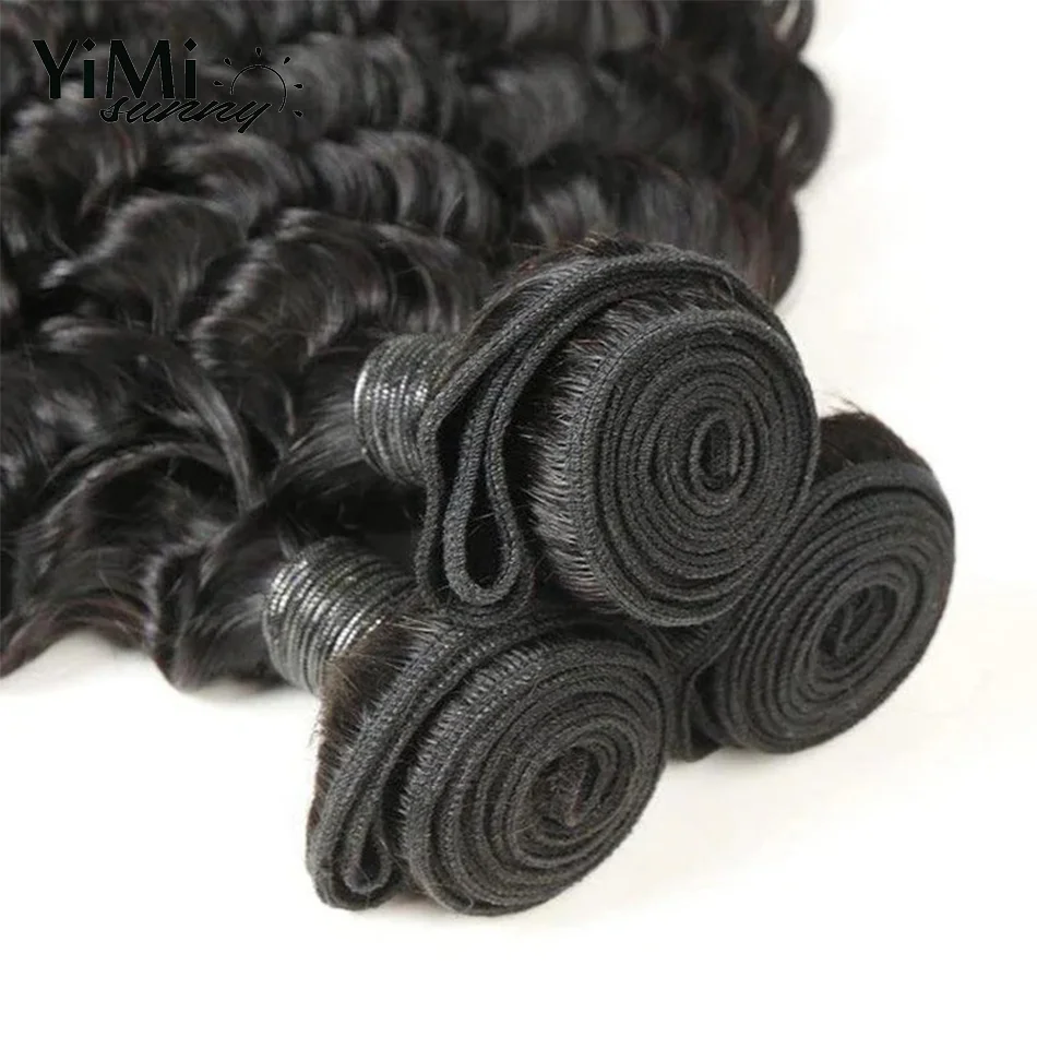 Deep Wave 100% Unprocessed Virgin Remy Malaysia Human Hair Weave 4 Bundle/Pack Curl Extension Weft Full Head Yimisunny