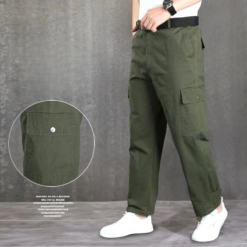 

2023 Mens Spring Autumn Fashion Loose Cargo Work Pants Men Solid Color Trousers Outdoor Male Multi-Pocket Casual Trousers H271
