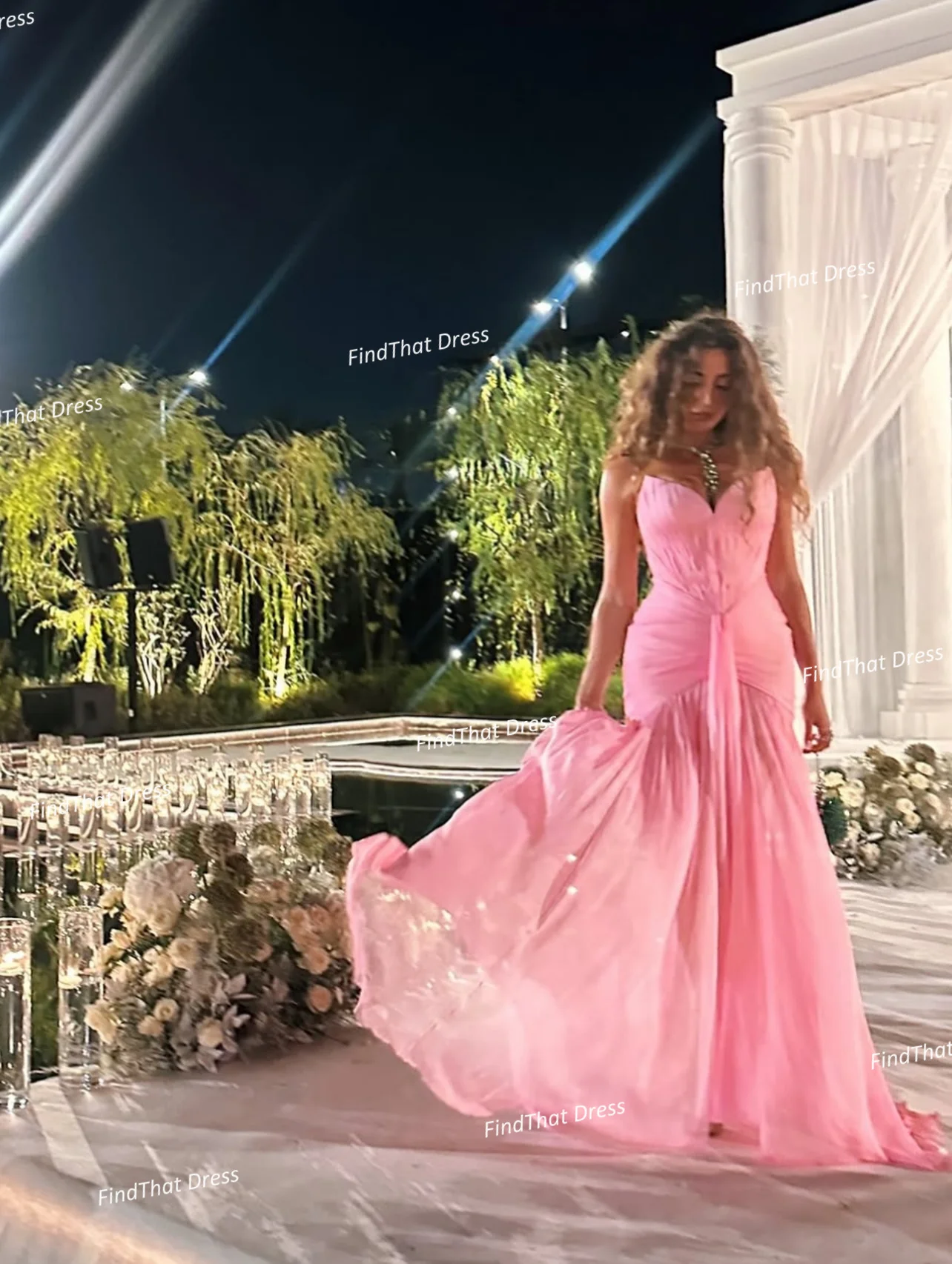 Off Shoulder Chiffon Pleated Sexy Mermaid Backless Evening Dress Floor Length Front Slit Party Gown with Sweep Court Customized 6