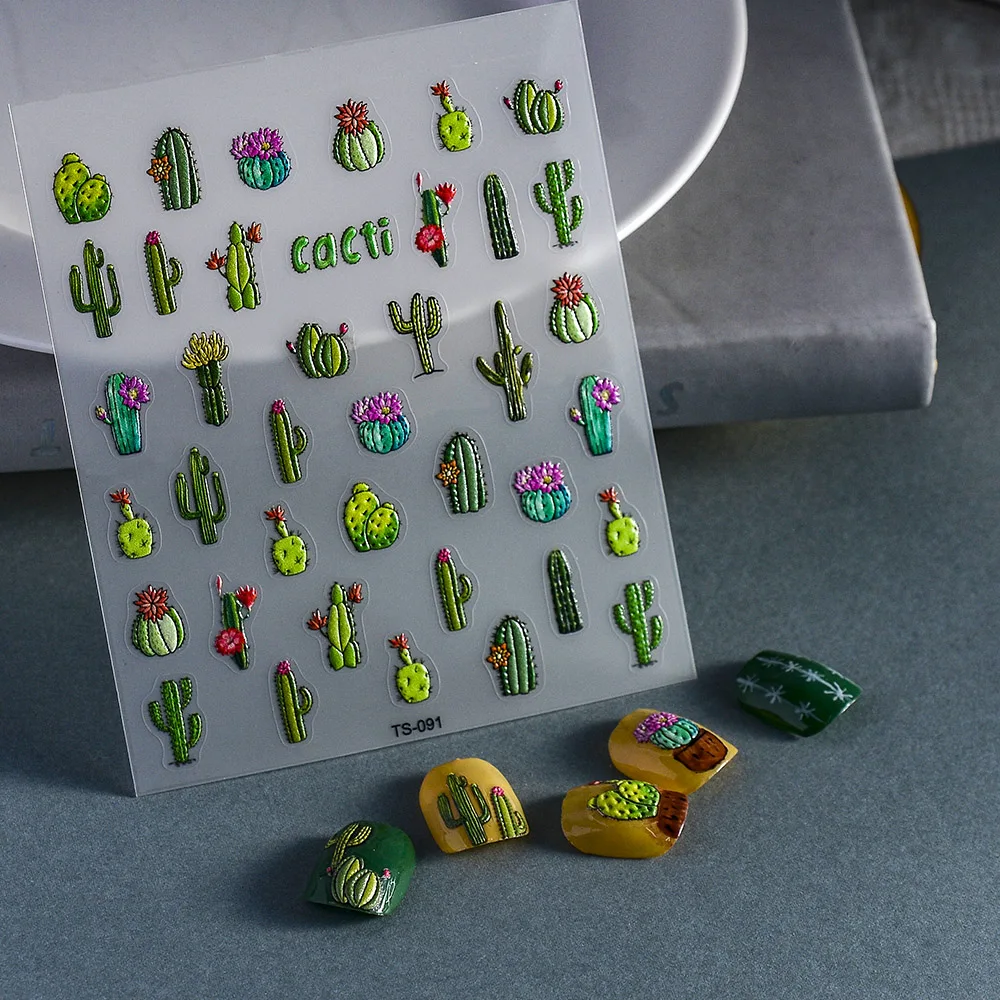 New Sticker for Nail Art 5d Embossed Customzied Plant Adhesive Sliders DIY Nail Art Accessories TS-091