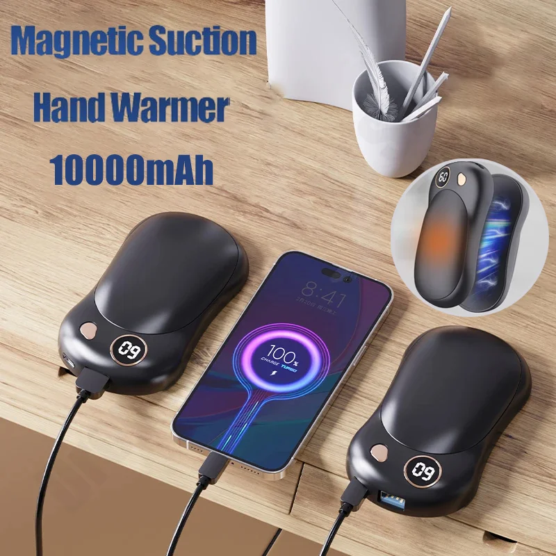 Portable Hand Warmer 2Pack Magnetic Rechargeable With 3 Heat Settings Digital Display Stylish For Winter Outdoor/Skiing/HIiking