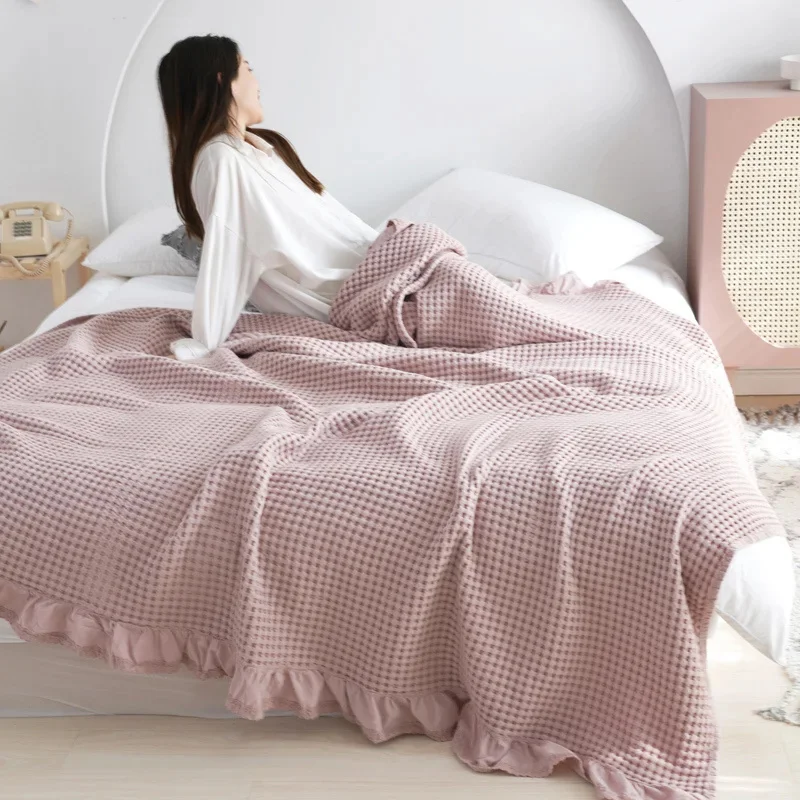 

Monochrome Waffle Design Throw Blanket High Quality Cotton Comfortable and Soft Skin Friendly Bed Cover Summer Fashion Throw Bla
