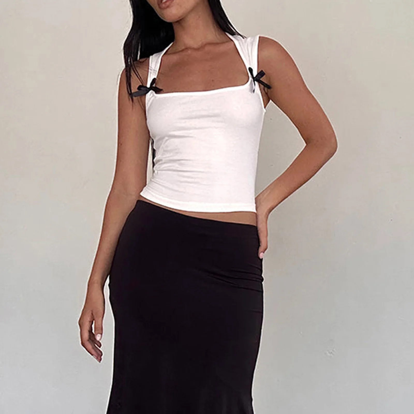 

Women Bow Tie Tank Tops Y2k Lace Trim Spaghetti Strap Cami Top Cute Sleeveless Crop Tops Slim Fit Going Out Camisole