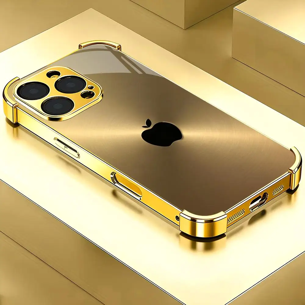 Luxurious Brushed Gold Glass Phone Case with Four-Corner Drop Protection
