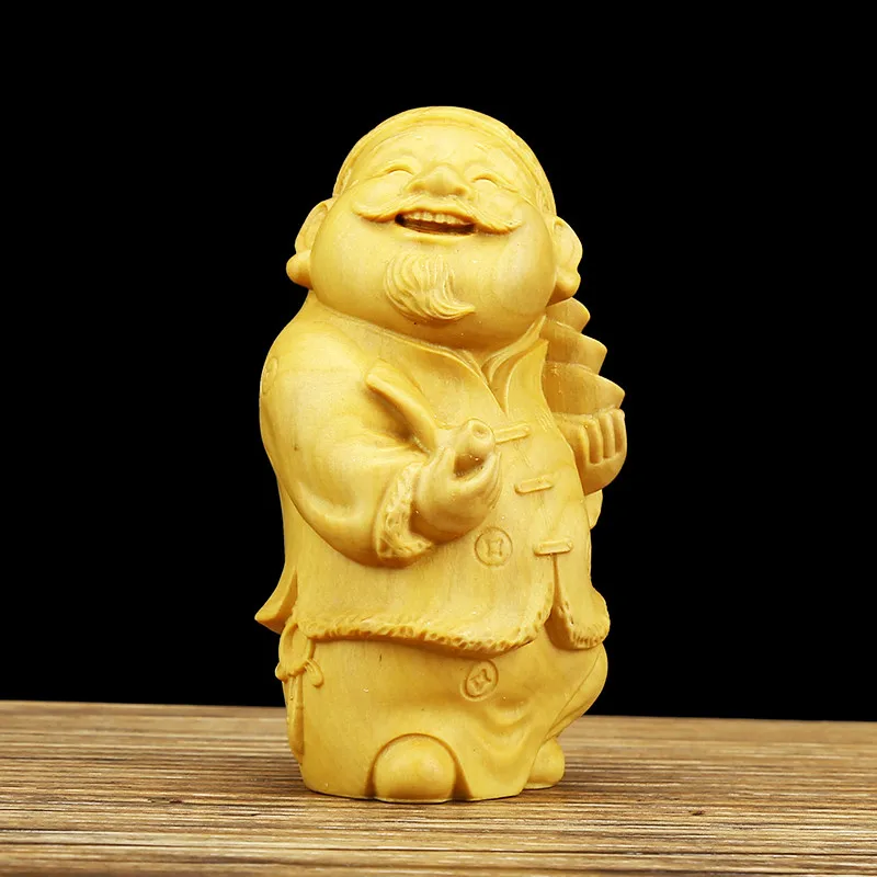 

4.5*4*7cm Handmade Boxwood Carving Chinese Custom Men Vivid Figurine Lifelike Collective Wealth Home Putting Crafts