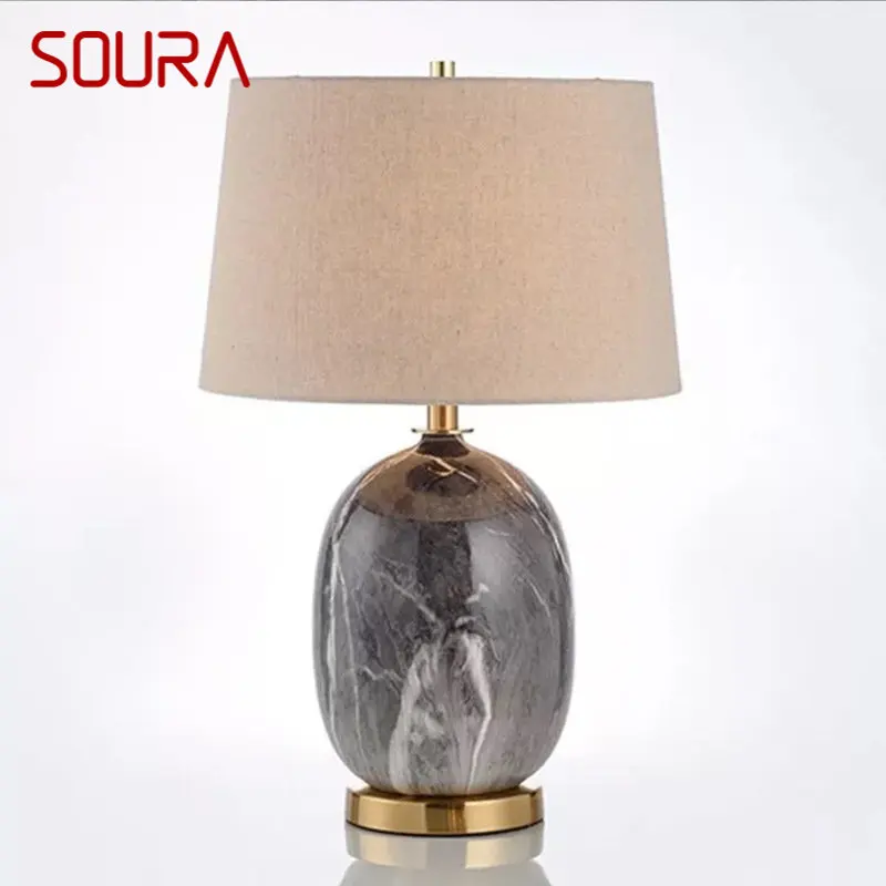 

SOURA Modern Ceramic Table Lamp LED Nordic Creative Grey Bedside Desk Light Decor for Home Living Room Bedroom