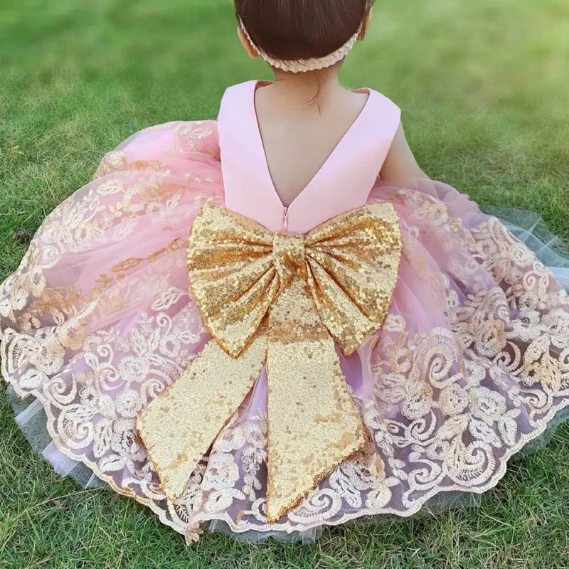 

Gaun Bayi Perempuan Ulang Tahun 1 Tahun Baru Lahir Gaun Elegan Pita Punggung Terbuka Gaun Putri Pesta Pernikahan Bunga Vestidos