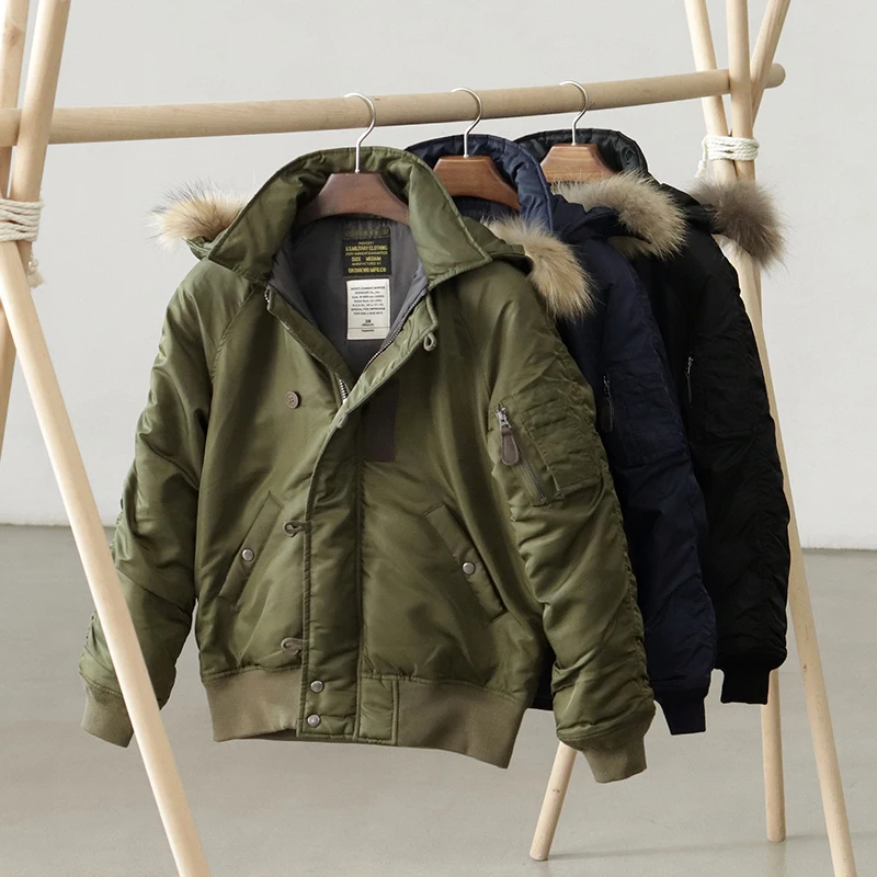 Amekaji Vintage N-2B Flight Jacket Men Winter New Multi-pocket Hooded Jacket Retro Casual Detachable Hood Zipper Cardigan Coat 2