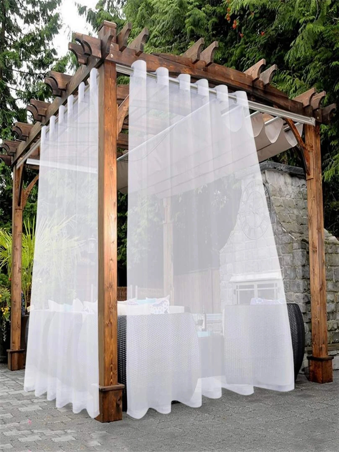 Waterproof Sheer Curtains - Translucent Black White Gray Outdoor Curtains