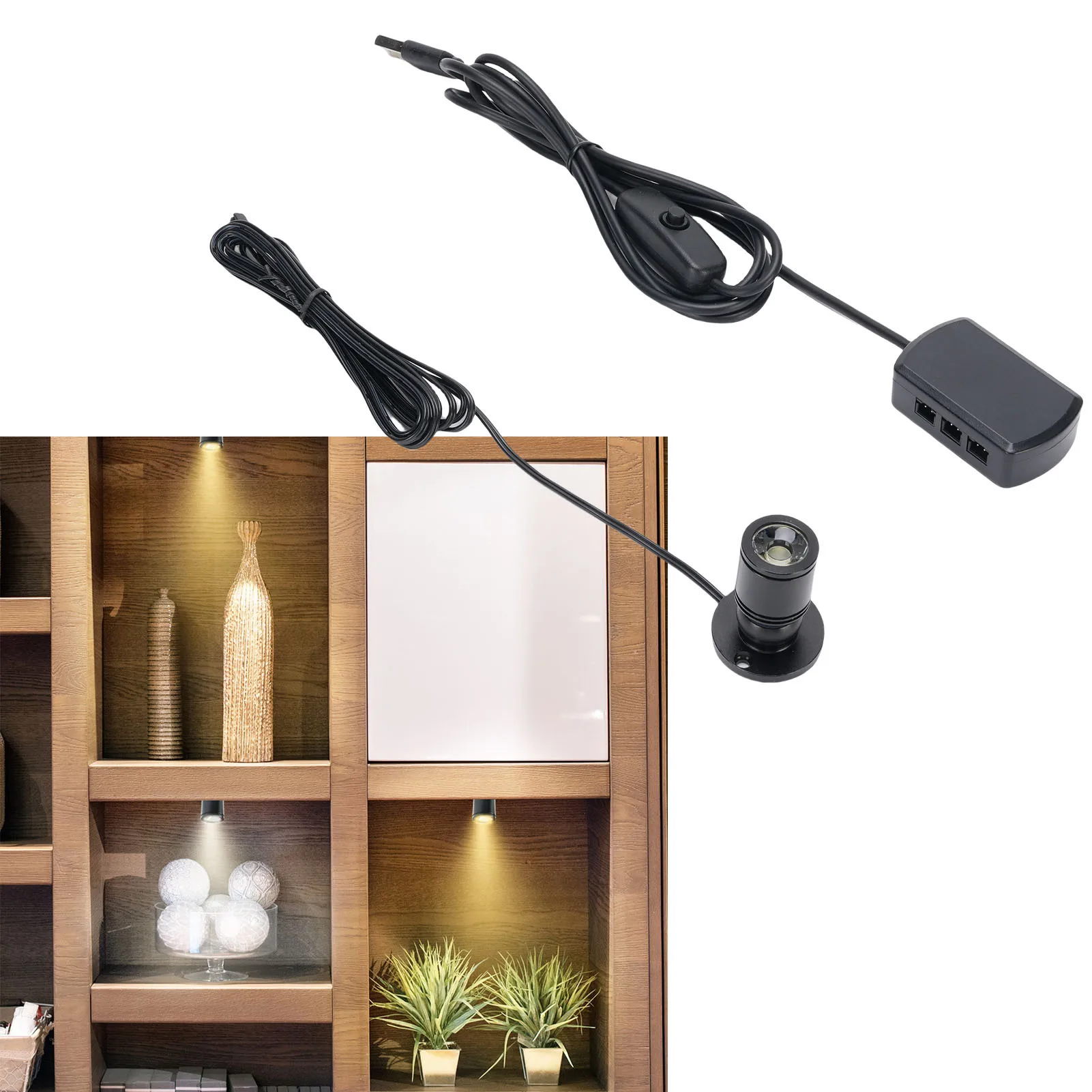 Jewelry Showcase Display Lights 5000 Hours Compact USB Mini Spotlight 360 Degree Rotatable 90LM Aluminum Alloy for Living Room