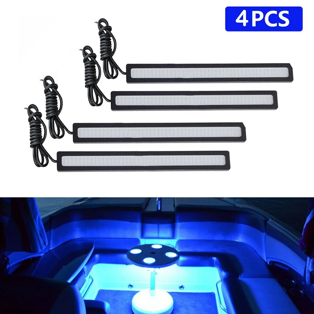 

4 Pcs Marine Grade Large Super Bright 12 Volt Blue LED Courtesy Lights Car Interior Floor Decor Atmosphere Light Neon Strips