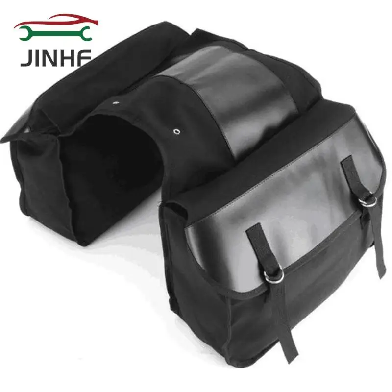 

High Capacity Motorcycle Touring Saddle Bag Black Canvas Waterproof Panniers Motorbike Luggage 1PC