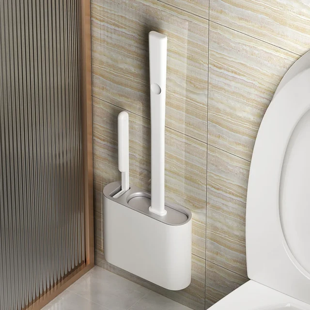 Brosse de Toilette en Silicone TPR avec Support Mural, Poils de