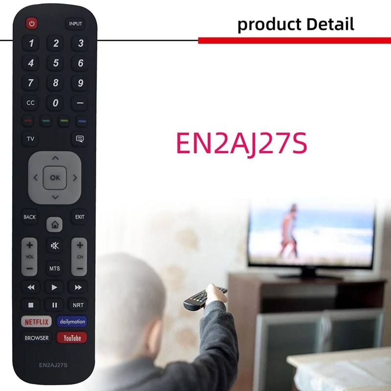 Hisense 스마트 TV용 리모컨 교체, 넷플릭스 유튜브 버튼, 브라우저 컨트롤러 포함, EN2AJ27S