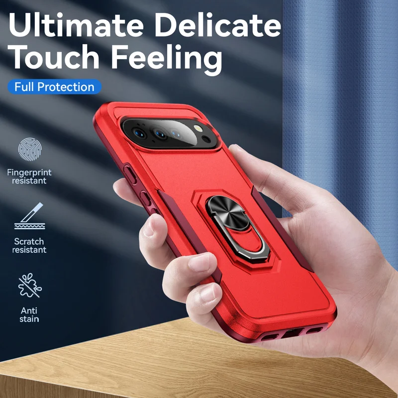 Shockproof Armor Matte Phone Case with Kickstand and Magnetic Ring Holder